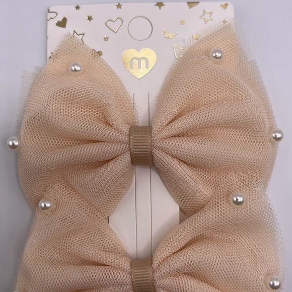 2 PK - Tan Pearl Hair Bows - Picture 5 of 8